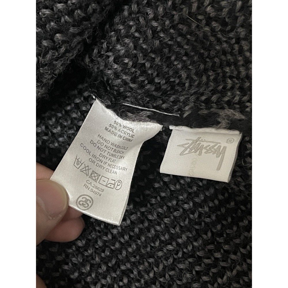 STUSSY Wool Knit Sweater M Black Houndstooth Print - Picture 4 of 7